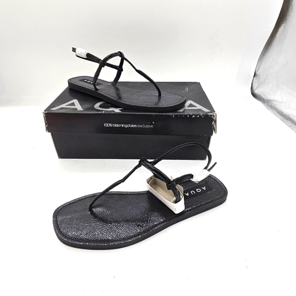 AQUA Zen Black Patent Flat Sandals Size 7.5 – Chic Adjustable Straps New In Box - Picture 1 of 8